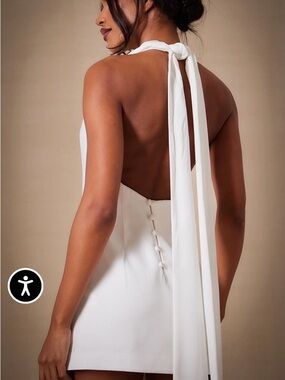 PrettyLittleThing White Backless Halter Mini Dress with Long Tie